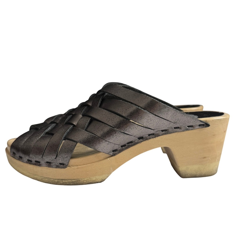 Sven‎ Malia Mills Woven Leather Open Toe Metallic Clogs Mules Womens 37 US 6.5 7